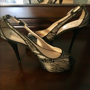 Lace peep toe heels